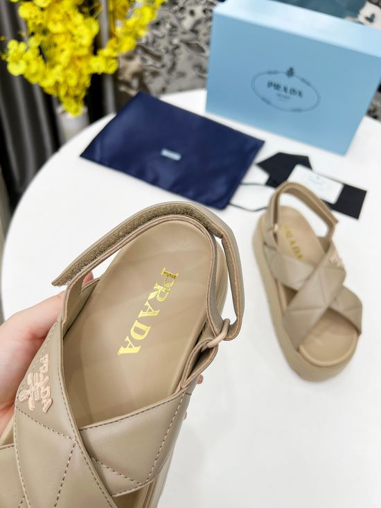 Prada Platform Slip On Slides Soft Leather Comfortable Height Boosting