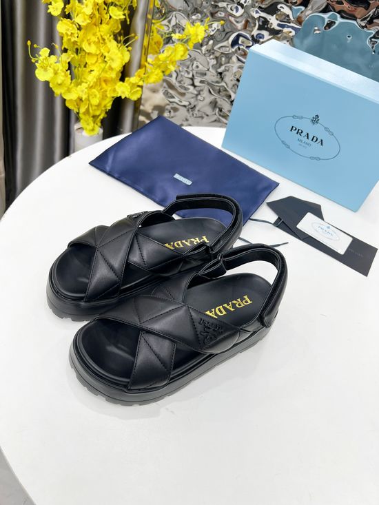 Prada Platform Slip On Slides Soft Leather Comfortable Height Boosting