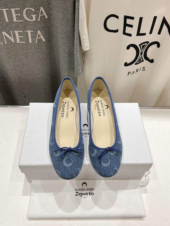 Marine Serre Crescent Print Leather Lined Mary Jane Ballet Flats