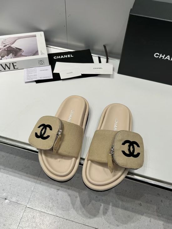 Chanel Embossed Adjustable Comfortable Padded Flat Slide Sandals
