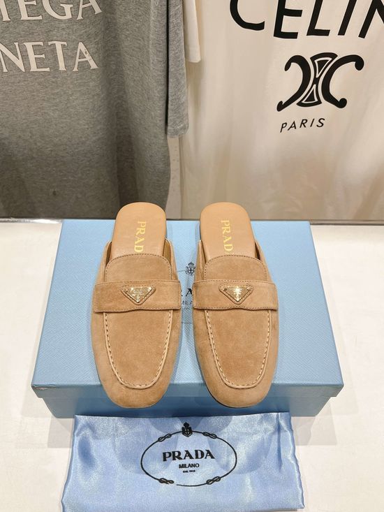 Prada Vintage Suede Flat Half Slippers Comfortable Versatile Footwear