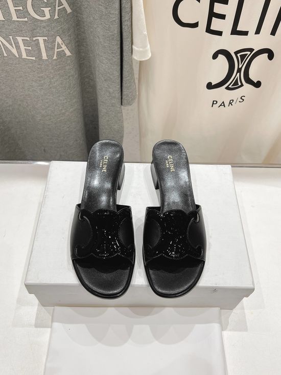 Celine Vintage Style Block Heel Slip On Sandals