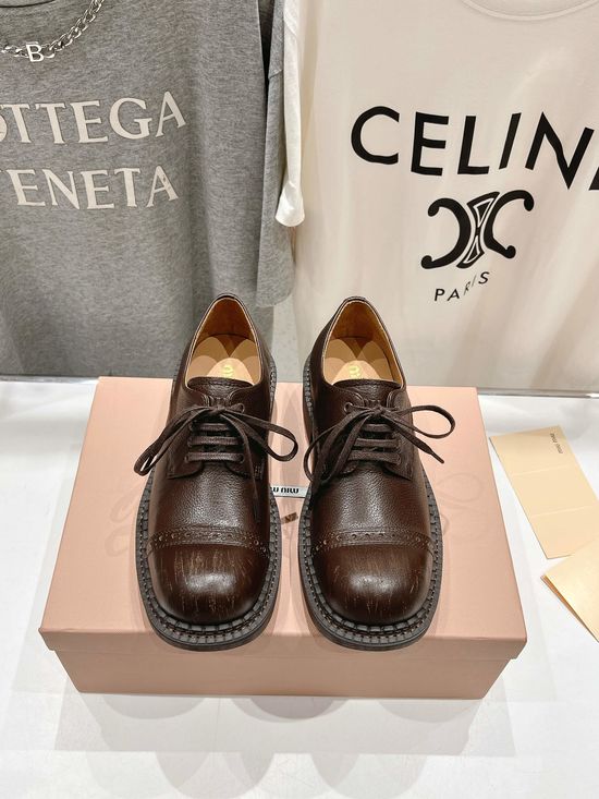 Miu Miu Classic Brogue Lace Up Comfortable Leather Loafers