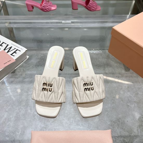 Miu Miu Quilted Sheepskin Heeled Slides Premium Leather Outsole