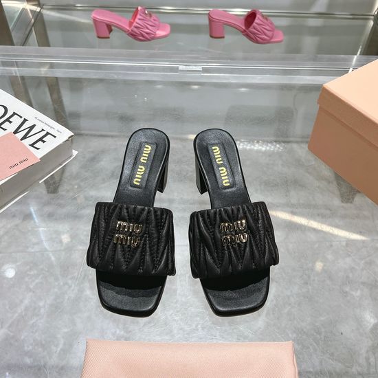 Miu Miu Quilted Sheepskin Heeled Slides Premium Leather Outsole