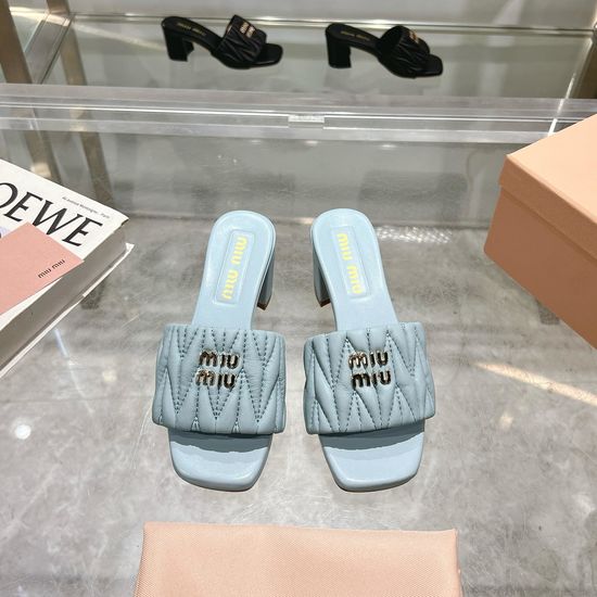 Miu Miu Quilted Sheepskin Heeled Slides Premium Leather Outsole