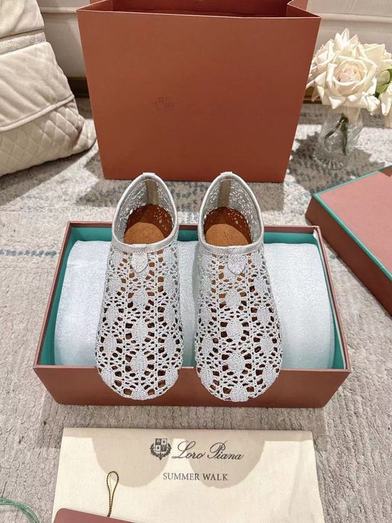 Loro Piana Crocheted Mesh Flat Ballet Shoes Lightweight Versatile Italian Leather Sole