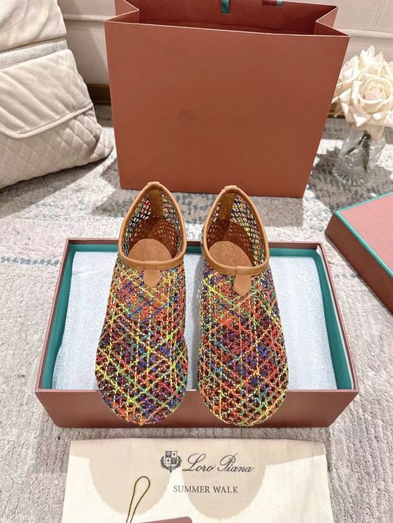 Loro Piana Crocheted Mesh Flat Ballet Shoes Lightweight Versatile Italian Leather Sole