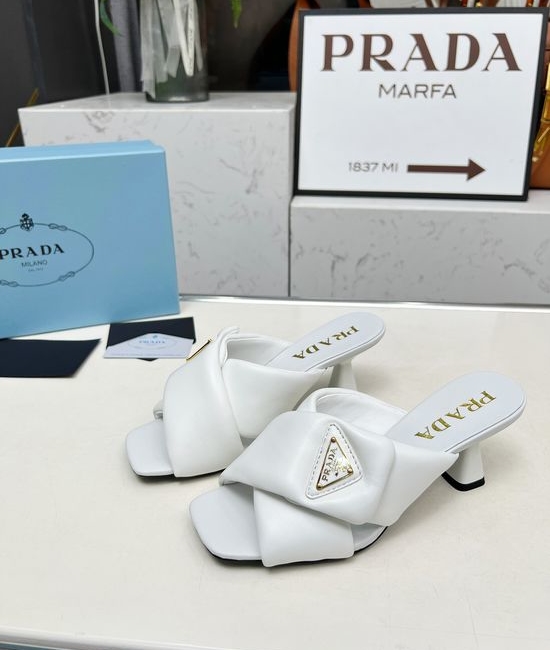 Prada Low Heel Elegant Slip On Mules with Soft Leather Upper
