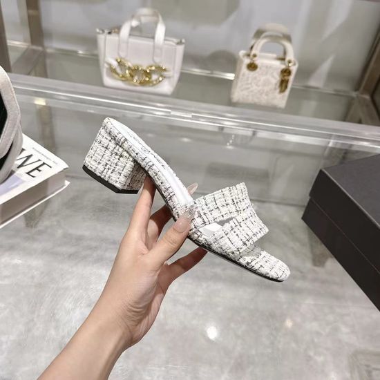 Chanel Embroidered Sheepskin Knit Comfortable Low Heel Sandals
