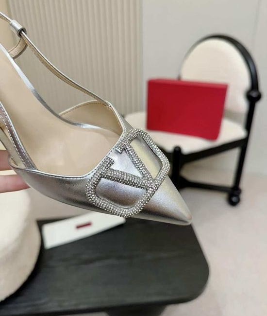 Valentino Rhinestone Buckle Leather Comfort Flat Sandals