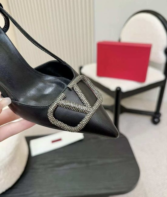 Valentino Rhinestone Buckle Leather Comfort Flat Sandals