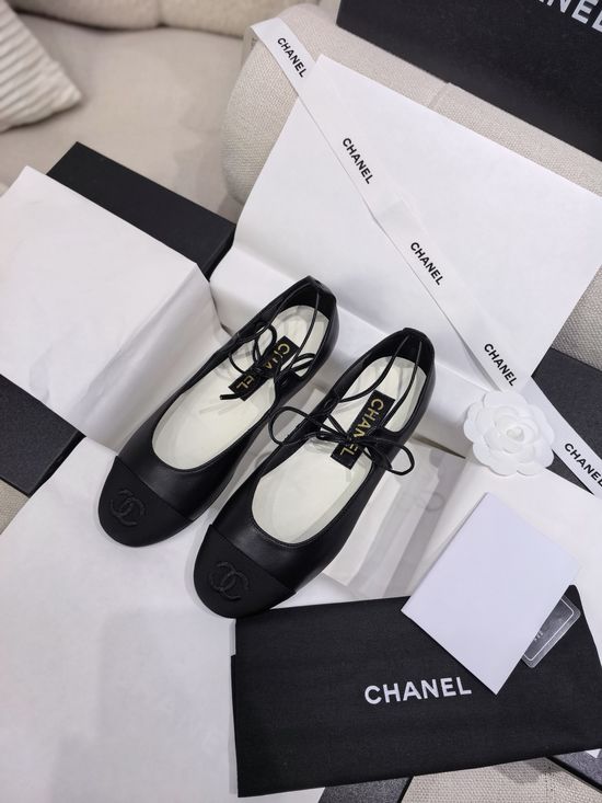 Chanel Sheepskin Strappy Flat Mary Jane Ballet Shoes Elegant
