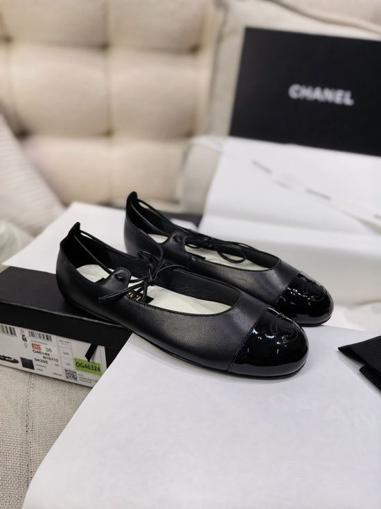 Chanel Sheepskin Strappy Flat Mary Jane Ballet Shoes Elegant