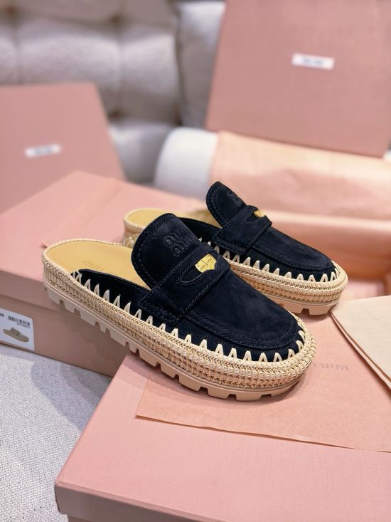 Miu Miu Suede Platform Mules Comfortable Casual Slip On Shoes