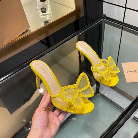 Gianvito Rossi Delicate Butterfly Decor Suede Mesh Heel Sandals