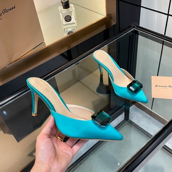 Gianvito Rossi Gemstone Decor Silk Pointed Toe High Heel Slides
