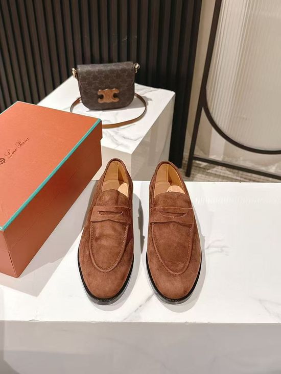 Loro Piana Suede Loafer Shoes with Premium Lining and Leather Sole
