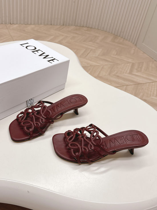 Loewe Simple Printed Leather Elegant Heel Slide Sandals