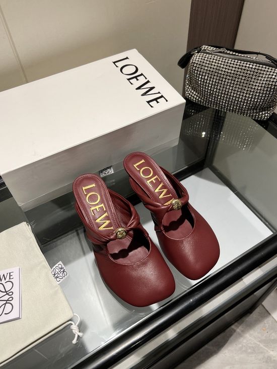 Loewe Embroidered Low Heel Slides Soft Sheepskin Lining Comfortable