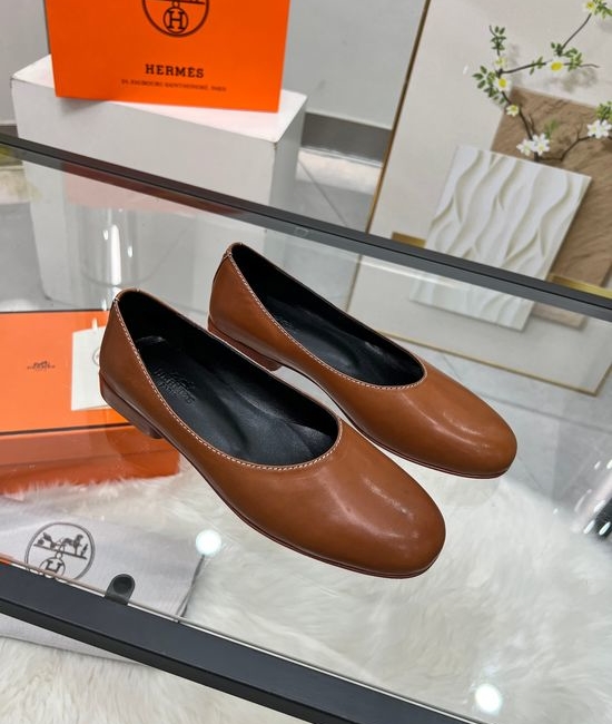 Hermes Soft Oiled Leather Flats with Genuine Leather Outsole
