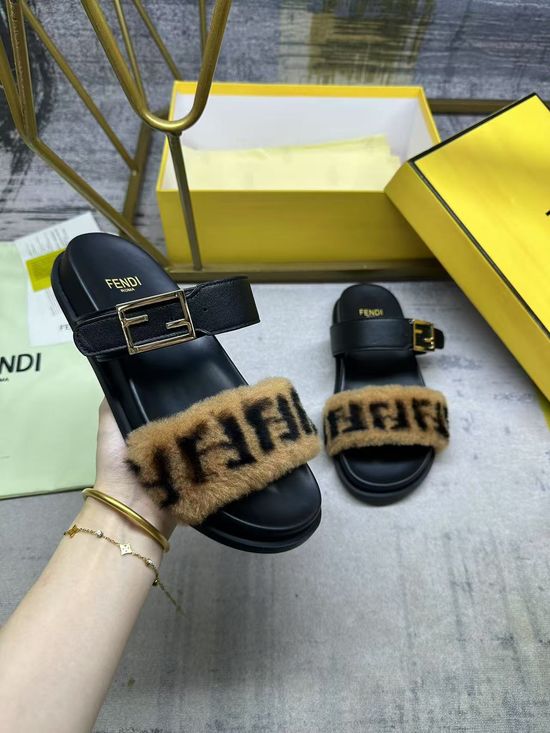Fendi Dual Strap Soft Leather Flat Slides with Patterned Strap