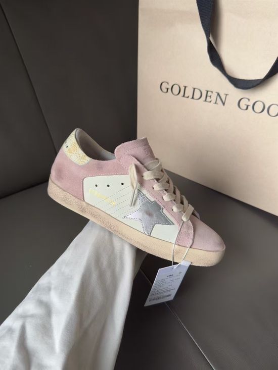 Golden Goose Pink Silver Vintage Distressed Comfortable Casual Daily Shoes