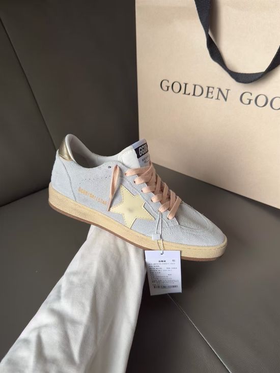 Golden Goose Premium Vintage Distressed Sneakers with Gold Heel Beige Star