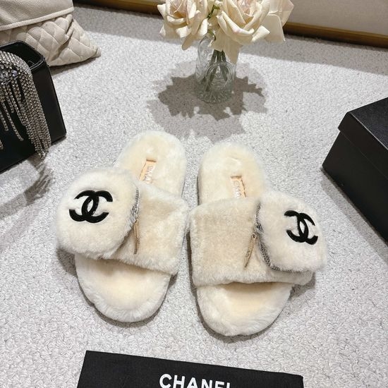 Chanel Soft Wool Slip-On Slippers Anti-Slip Comfortable Footwear