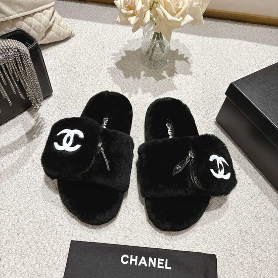 Chanel Soft Wool Slip-On Slippers Anti-Slip Comfortable Footwear