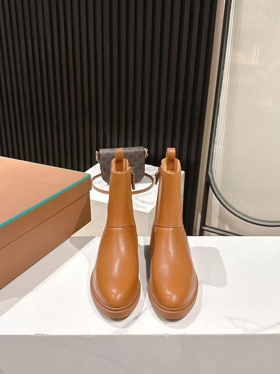 Loro Piana Minimalist Side Zip Leather Short Boots