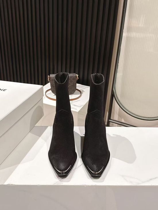Celine Elegant Logo Detail Calfskin Ankle Leather Boots