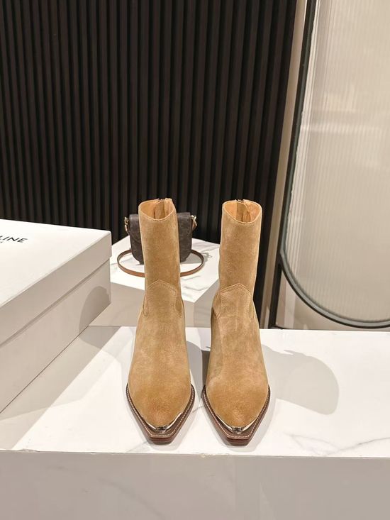 Celine Classic Logo Embellished Calfskin Ankle Boots