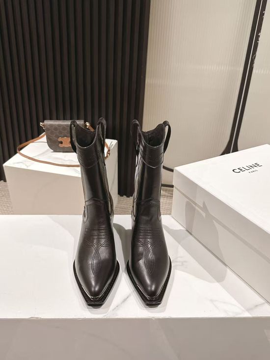 Celine Vintage Logo Decor Runway Style Ankle Boots