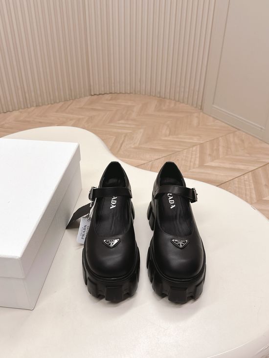 Prada Leather Thick Sole Mary Jane Buckle Dress Shoes