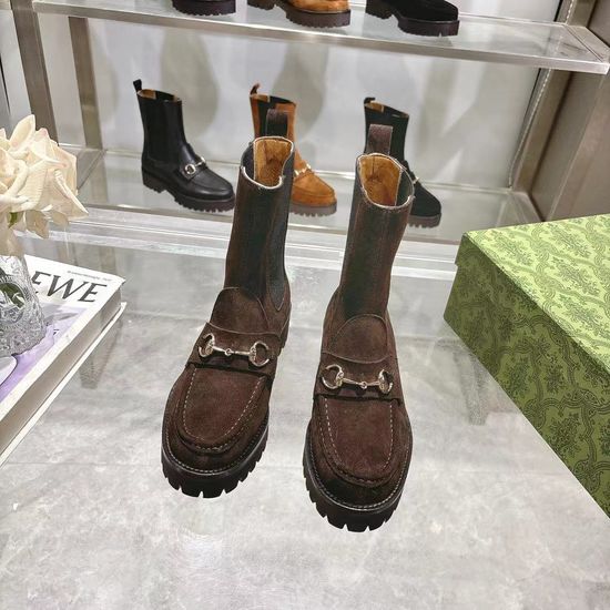 Gucci 7 Inch Fashion Suede Ankle Boots With Leather Sole