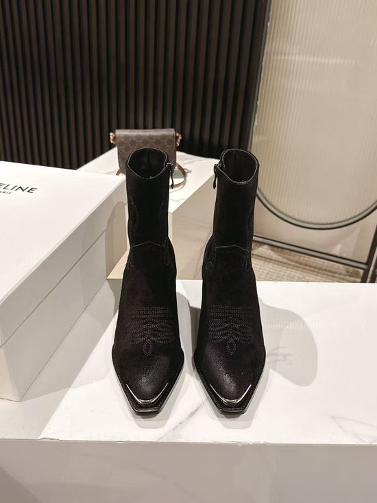 Celine Vintage Logo Decor Ankle Boots with Thick Leather Sole