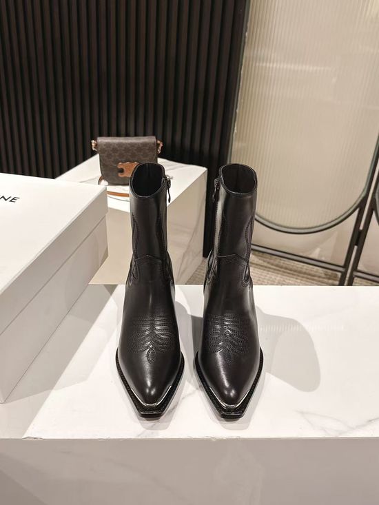 Celine Vintage Logo Decor Ankle Boots with Thick Leather Sole