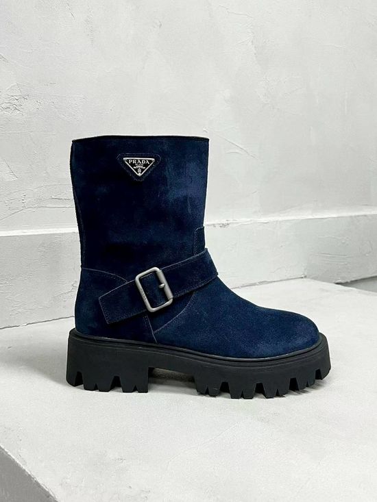 Prada Premium Leather Ankle Boots with Logo Detail