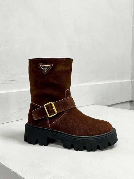 Prada Premium Leather Ankle Boots with Logo Detail