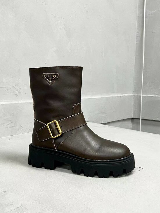 Prada Premium Leather Ankle Boots with Logo Detail