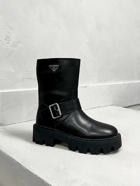 Prada Premium Leather Ankle Boots with Logo Detail