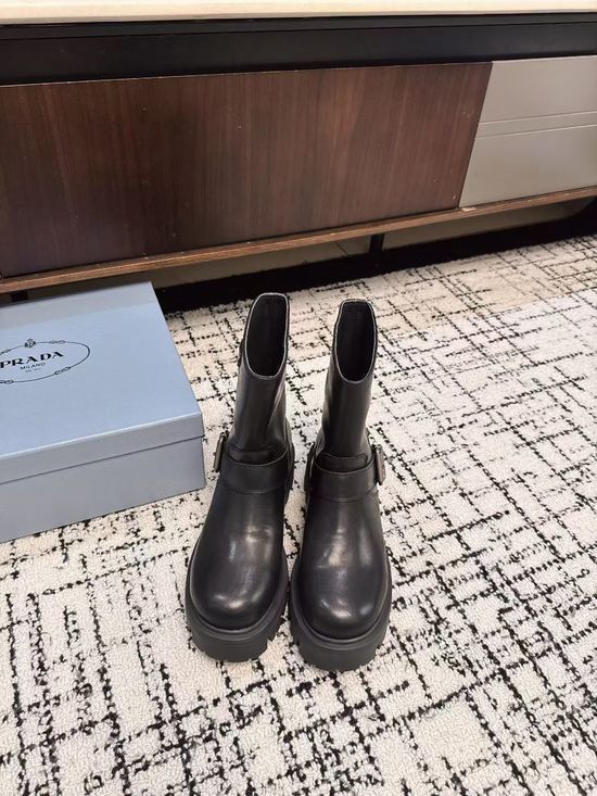 Prada Genuine Leather Chunky Platform Mid Calf Boots Casual Comfort