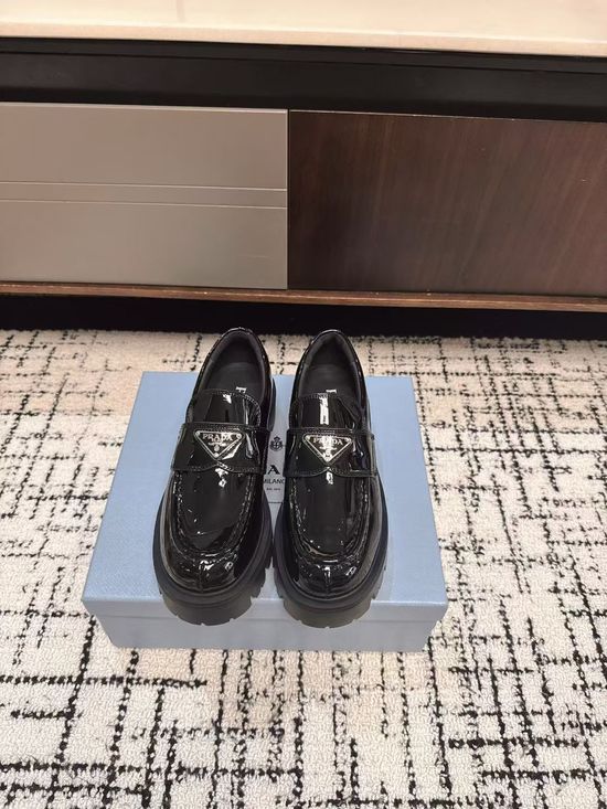 Prada Platform Thick Sole Casual Leather Loafer Shoes