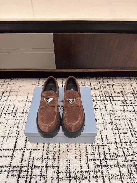 Prada Platform Thick Sole Casual Leather Loafer Shoes