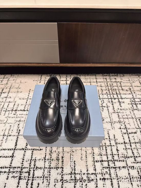 Prada Platform Thick Sole Casual Leather Loafer Shoes