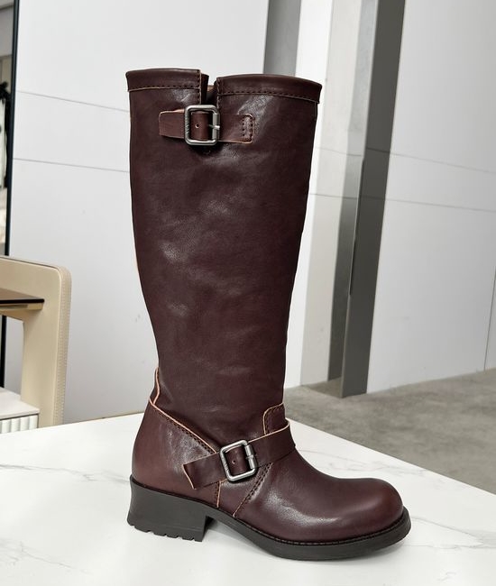 Prada Premium Leather Combat Boots Comfortable Elevated Ankle Boots