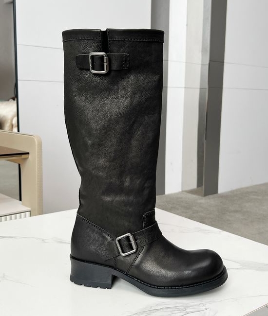 Prada Premium Leather Combat Boots Comfortable Elevated Ankle Boots