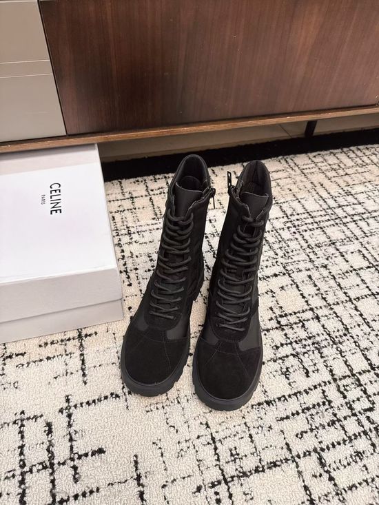 Celine Vintage Style Leather Ankle Boots With Logo Accent