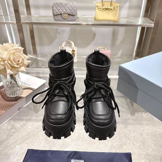 Prada Soft Leather Fur Lined Retro Non Slip Comfort Boots